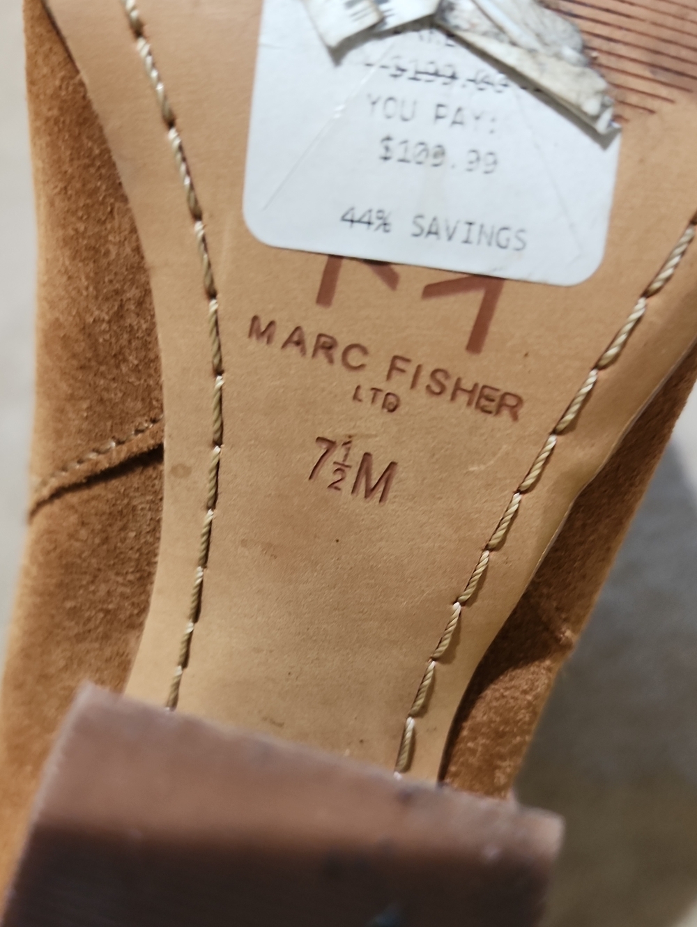 Marc Fisher Suede Ankle Boot in Cognac Brown. - Picture 8 of 10